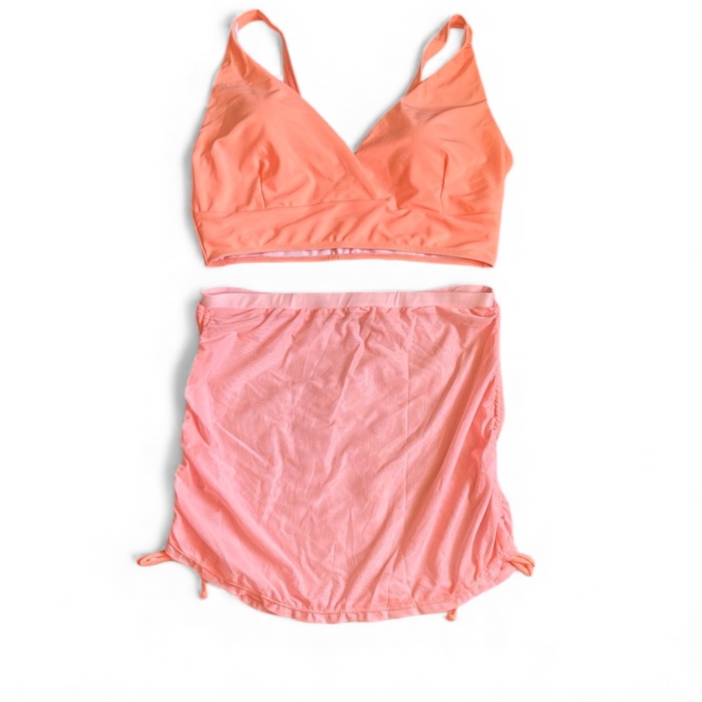 NWOT From Amazon Light Pink 2 Piece Top With Mesh Side Tie Skirt Size 2XL